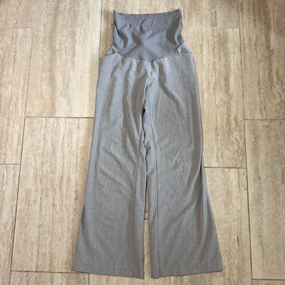 Y2k Motherhood Maternity Grey Wide leg stretch Pants slacks trousers Office sz M